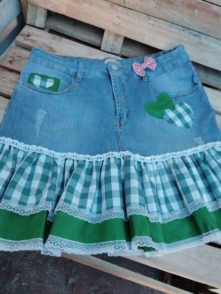 Saia Jeans com Babado Junina