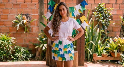 Saia Jeans com Bandeirinhas Copa do Mundo Brasil