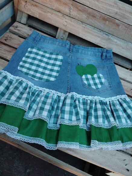 Saia Jeans com Babado Junina