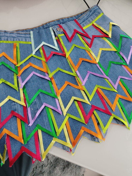Saia Junina Jeans com Bandeirinhas Fita