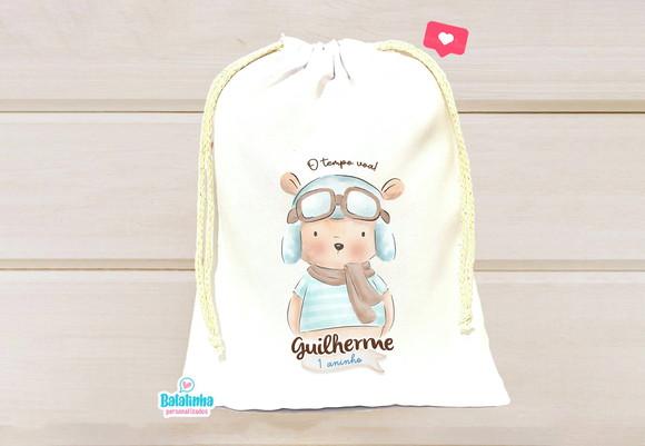 Saquinho Personalizado Ursinho Aviador 15x20cm