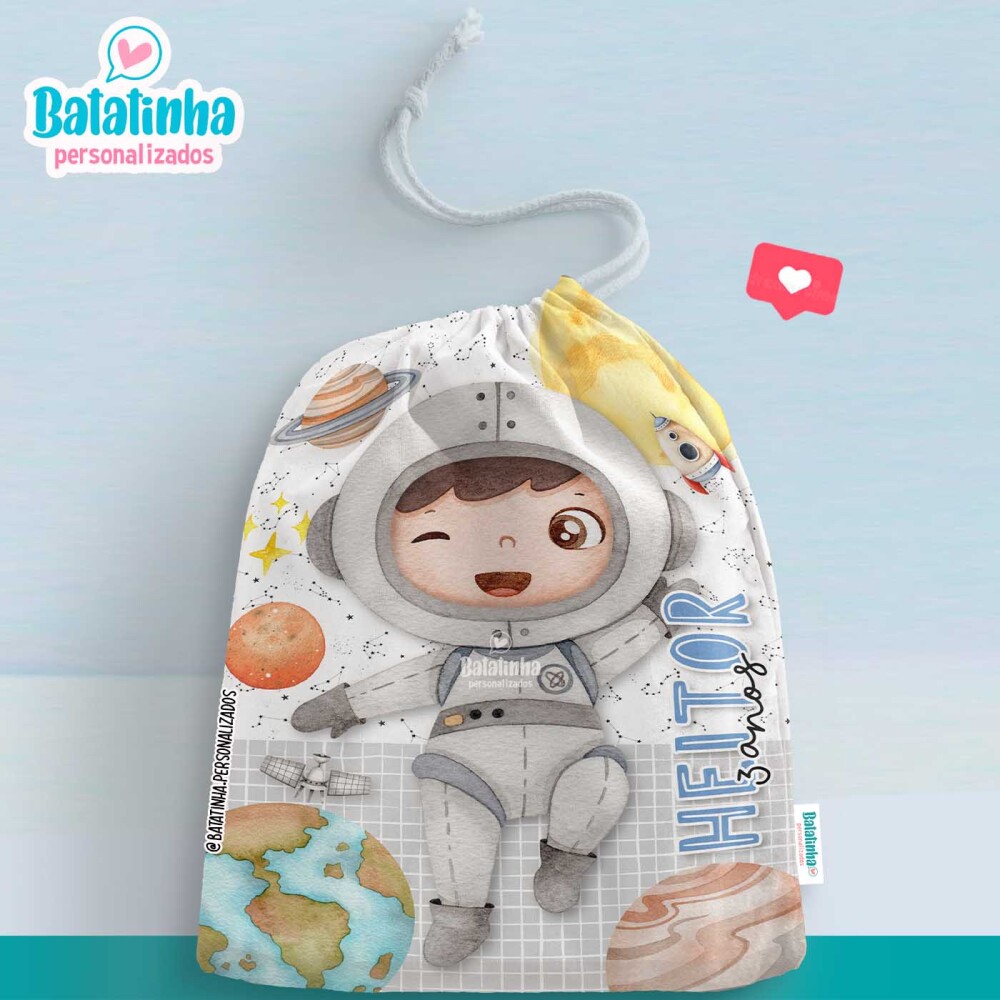 Saquinho Personalizado Astronauta com Nome Lembrancinha Festa Inf