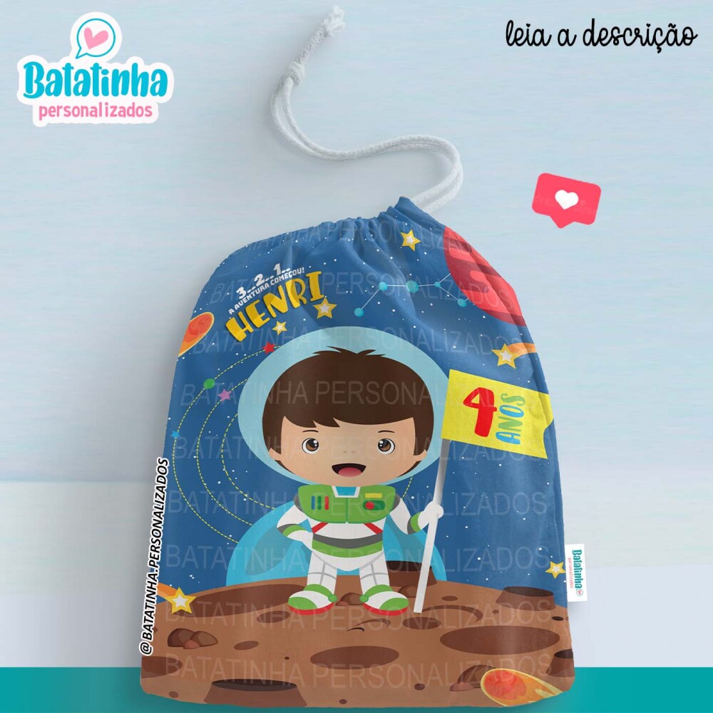 Saquinho Personalizado Astronauta com Nome Lembrancinha Festa Inf