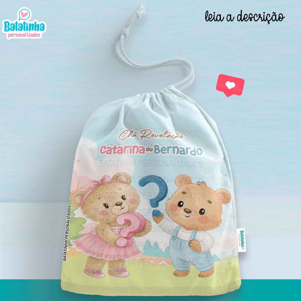 Saquinho Chá Revelação Personalizado com Nome Lembrancinha Ch?