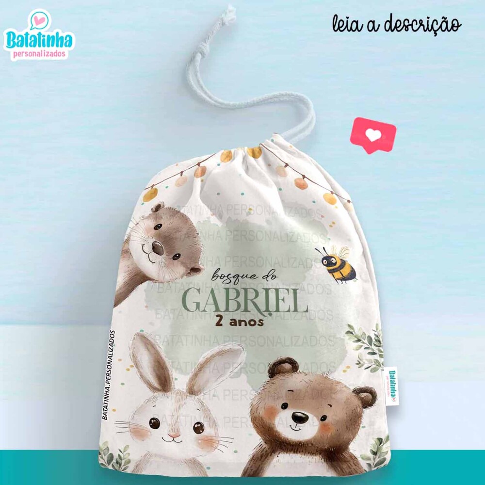 Saquinho Bosque Encantado Personalizado com Nome Lembrancinha Fes