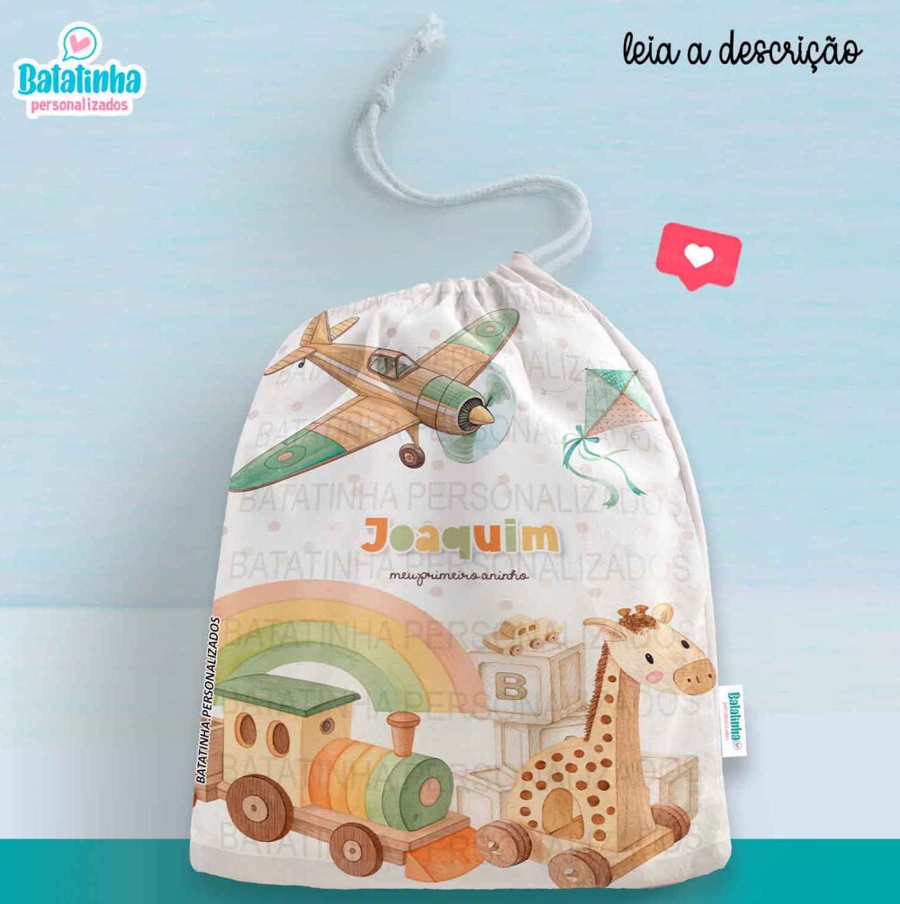 Saquinho Brinquedos Personalizado com Nome Lembrancinha Festa Inf