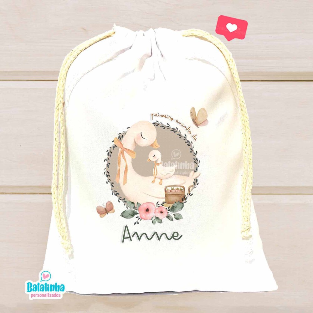 Saquinho Pato Boho Personalizado com Nome Lembrancinha Festa Infa
