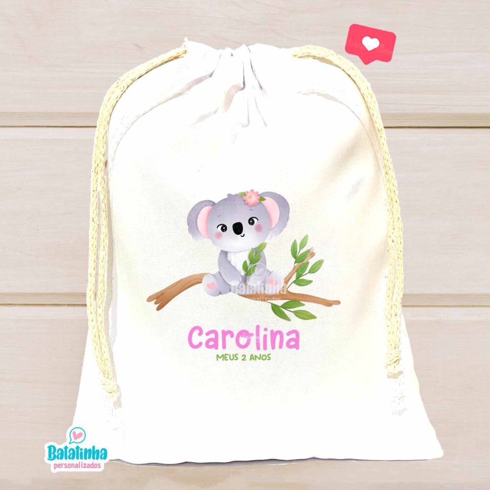 Saquinho Koala Personalizado com Nome Lembrancinha Festa Infantil