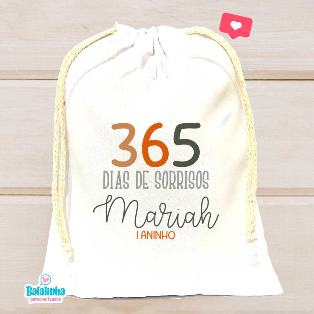 Saquinho 365 Sorrisos Personalizado com Nome Lembrancinha Festa I