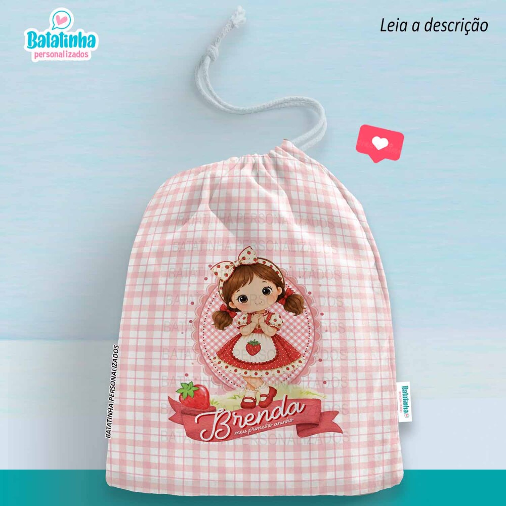 Saquinho Personalizado Morango com Nome Lembrancinha Festa Infant