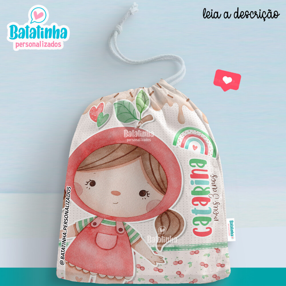 Saquinho Personalizado Cerejinha com Nome Lembrancinha Festa Infa