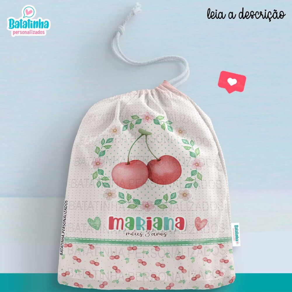 Saquinho Personalizado Cerejinha com Nome Lembrancinha Festa Infa