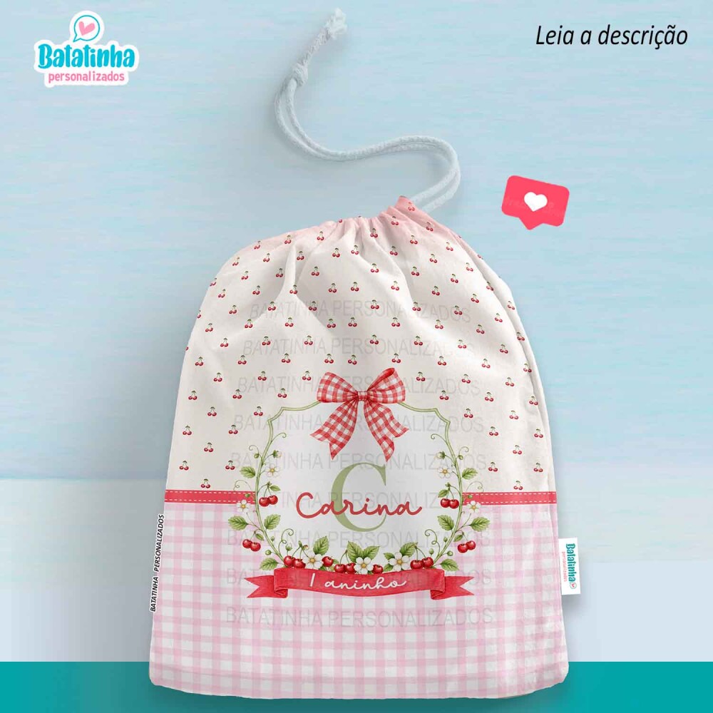 Saquinho Personalizado Cerejinha com Nome Lembrancinha Festa Infa
