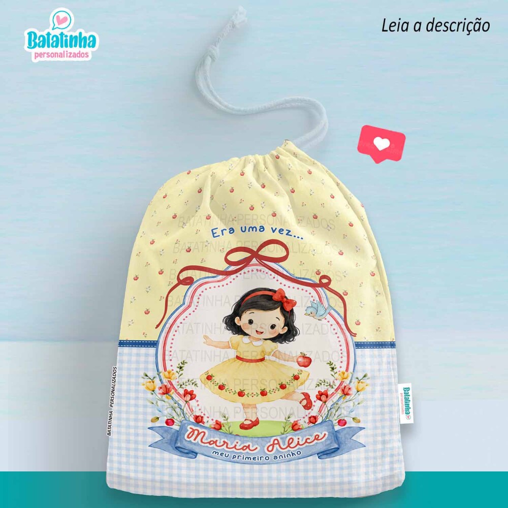 Saquinho Personalizado Branca de Neve com Nome Lembrancinha Festa