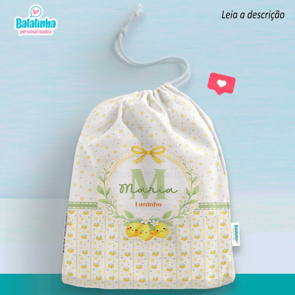 Saquinho Personalizado Limão Siciliano com Nome Lembrancinha Fes