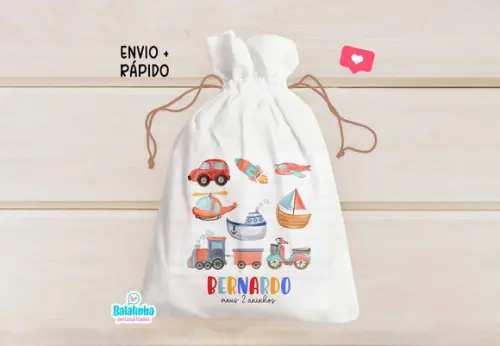 Saquinho Personalizado Meios de Transporte