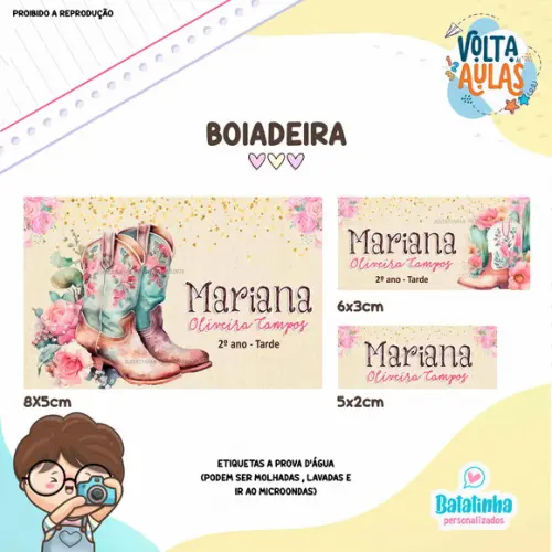 Kit Etiquetas Escolares à Prova D'agua - Boiadeira