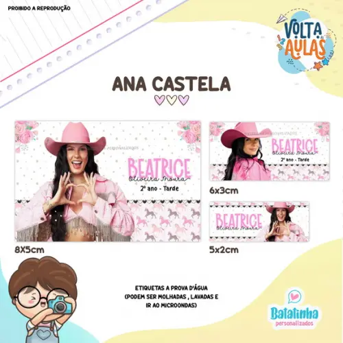 Etiqueta Escolar à Prova D'agua - Boiadeira Ana Castela