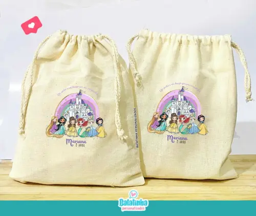 Saquinho Algodão Personalizado Princesas