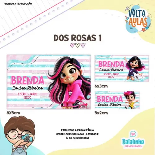 Etiqueta Escolar à Prova D'agua Grupo dos Rosas