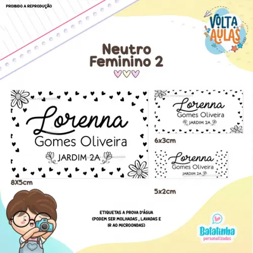 Kit Etiquetas Escolares à Prova D'agua - Neutro