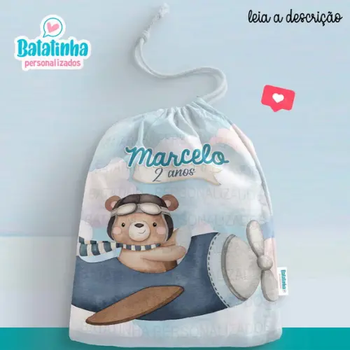 Saquinho Personalizado Ursinho Aviador