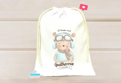Saquinho Personalizado Ursinho Aviador 15x20cm