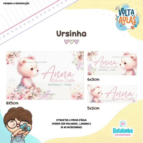 Kit Etiquetas Escolares à Prova D'agua - Ursinha