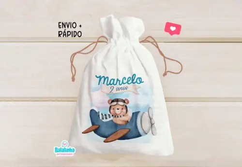 Saquinho Personalizado Ursinho Aviador