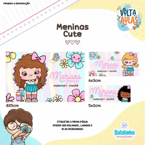 Kit Etiquetas Escolares à Prova D'agua - Menina