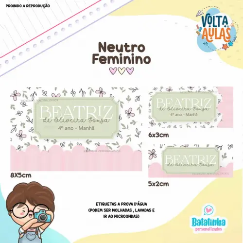 Kit Etiquetas Escolares à Prova D'agua - Neutro