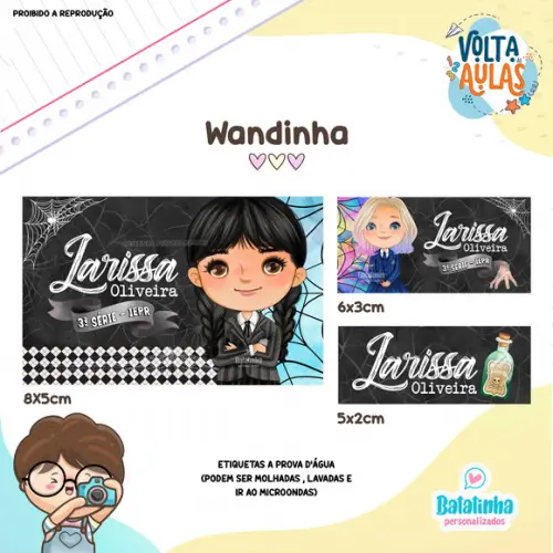 Kit Etiquetas Escolares à Prova D'agua - Wandinha