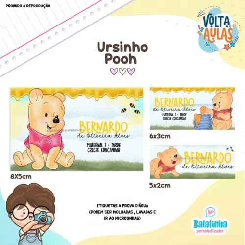 Kit Etiquetas Escolares à Prova D'agua - Pooh