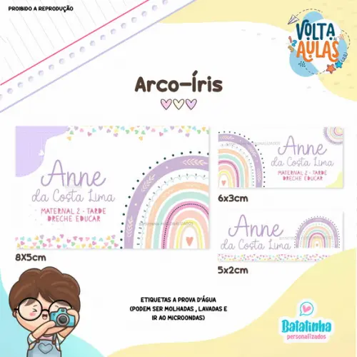 Kit Etiquetas Escolares à Prova D'agua - Arco Íris
