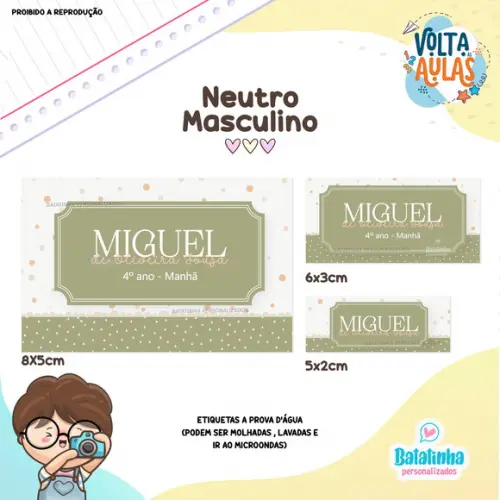 Kit Etiquetas Escolares à Prova D'agua - Neutro