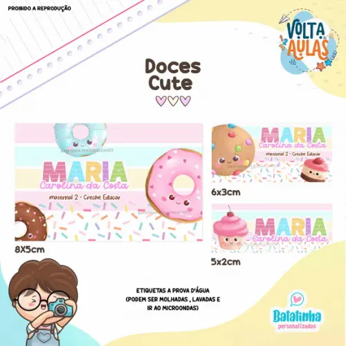 Kit Etiquetas Escolares à Prova D'agua - Doces
