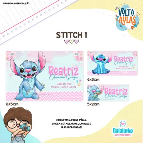 Kit Etiquetas Escolares à Prova D'agua - Stitch