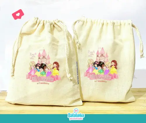 Saquinho Algodão Personalizado Princesas