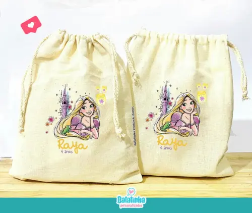 Saquinho Algodão Personalizado Enrolados Rapunzel