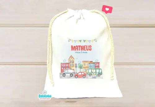 Saquinho Personalizado Transporte 15x20cm