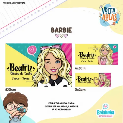 Etiqueta Escolar à Prova D'agua - Barbie