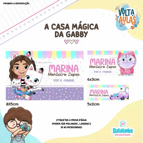 Etiqueta Escolar à Prova D'agua - a Casa Mágica da Gabby