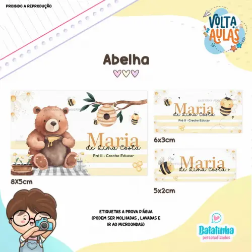 Kit Etiquetas Escolares à Prova D'agua - Abelha