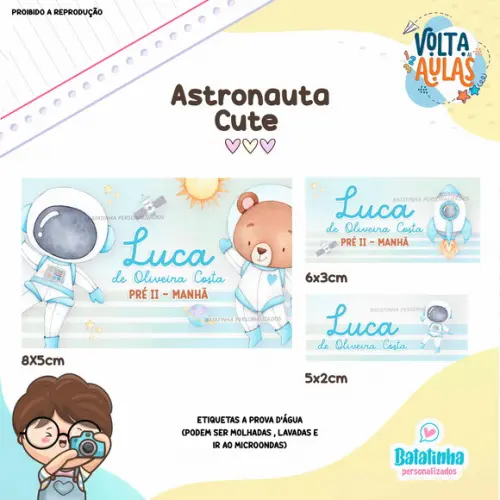 Kit Etiquetas Escolares à Prova D'agua - Astronauta Cute