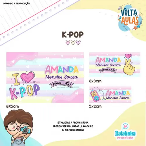 Kit Etiquetas Escolares à Prova D'agua - Kpop