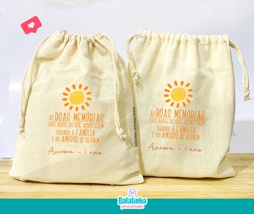 Saquinho algodão Minha Primeira Volta ao Sol personalizado lembrancinha festa infantil