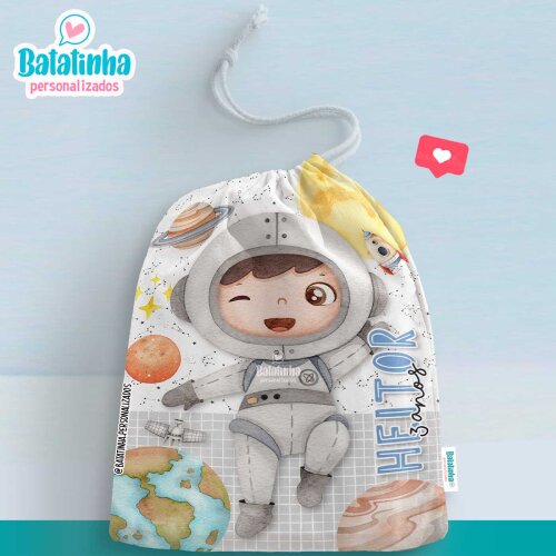 Saquinho Personalizado Astronauta com Nome Lembrancinha Festa Infantil