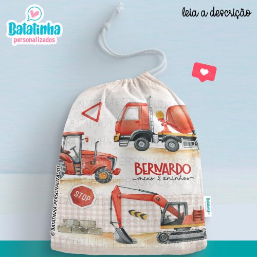 Saquinho Personalizado Construtor com Nome Lembrancinha Festa Infantil