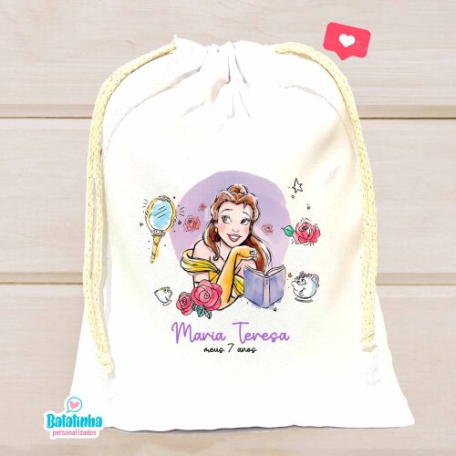 Saquinho surpresa Bela e a Fera personalizado para lembrancinha 15x20