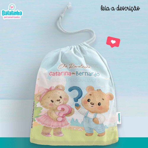 Saquinho Chá Revelação Personalizado com Nome Lembrancinha Chá de Bebê